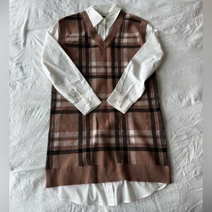 Jones New York Brown Plaid Long Sleeve Dress